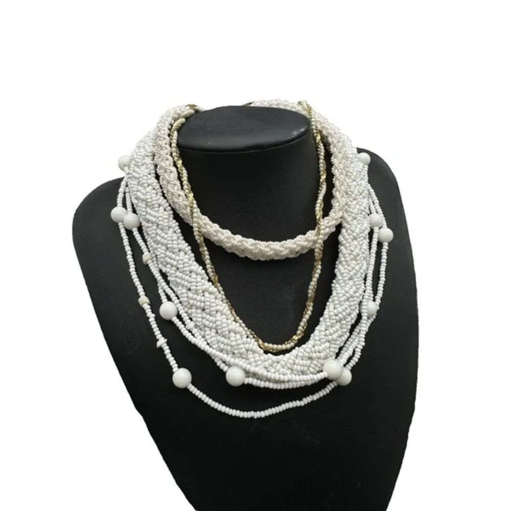 Vintage Lot Marvella Faux Pearl Twisted Braided Beaded‎ Necklaces Gold Tone